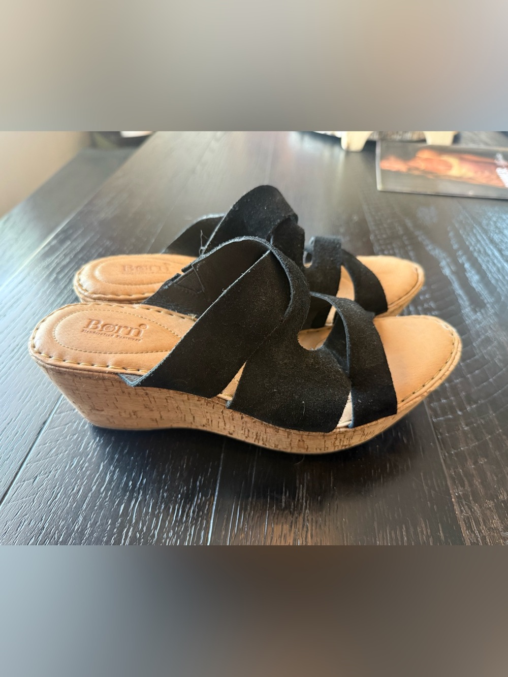 Born Black Suede Wedge Sandals